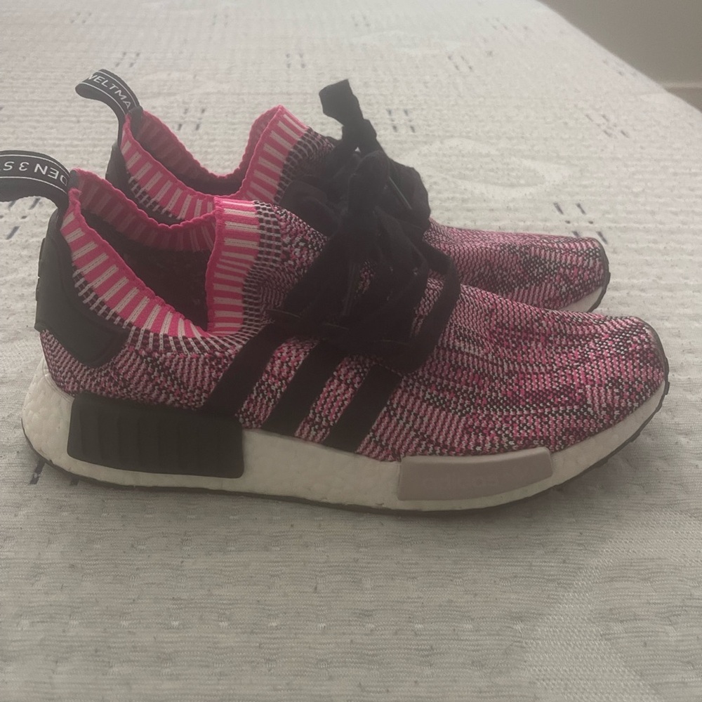 Women’s Adidas Pink and Black NMD Sneakers - Size 8.5